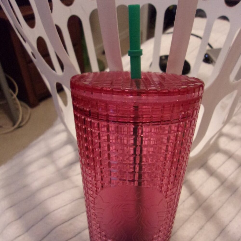 Starbucks Watermelon Pink Blue Grid Tumbler Cold Cup Venti 24oz